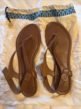 Tory Burch Tan Brown Leather Thong Sandals